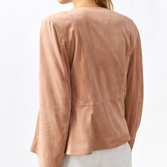 NWOT Anthropologie Hutch Draped Faux Suede Jacket Neutral Beige Large - Picture 5 of 16